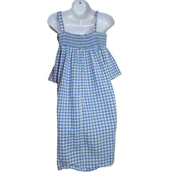 Miracle Berry Women's M Blue & White Gingham Smocked Seersucker Sundress - EUC - Picture 2 of 10
